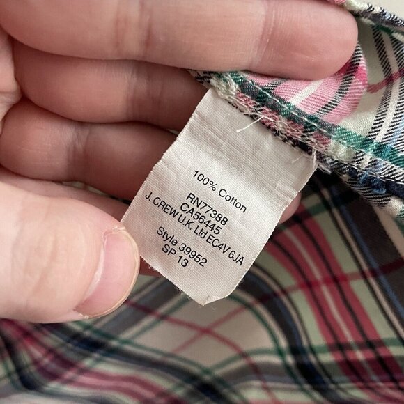 J.Crew Women 00 Mint Strawberry Plaid Cotton Preppy Button Front Boy Shirt - Picture 9 of 11